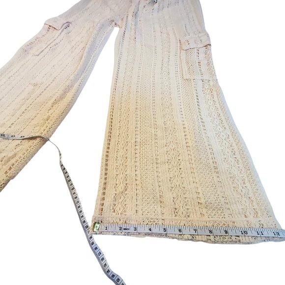 Wild Fable Womens Crochet Knit Beige Wide Leg Pants M Two Side Cargo Pockets - Picture 9 of 10